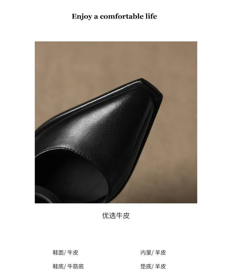 Early spring elegant pointed-toe crisscross strap high heels for women with thick soles and buckles