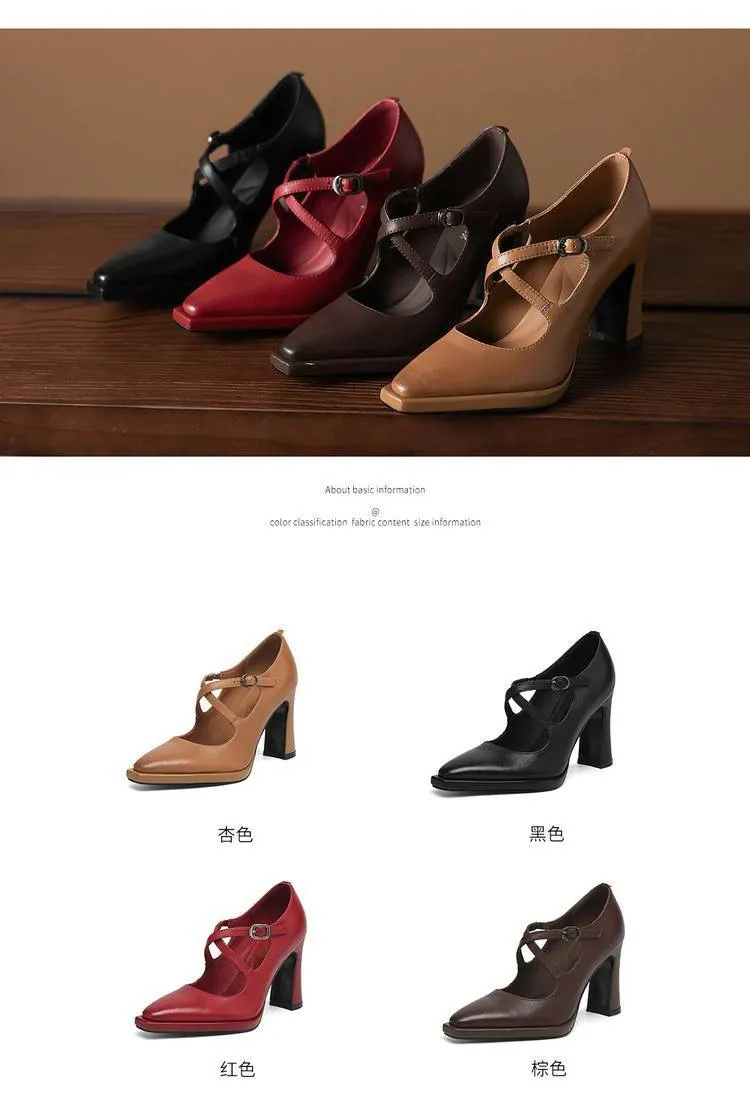 Early spring elegant pointed-toe crisscross strap high heels for women with thick soles and buckles