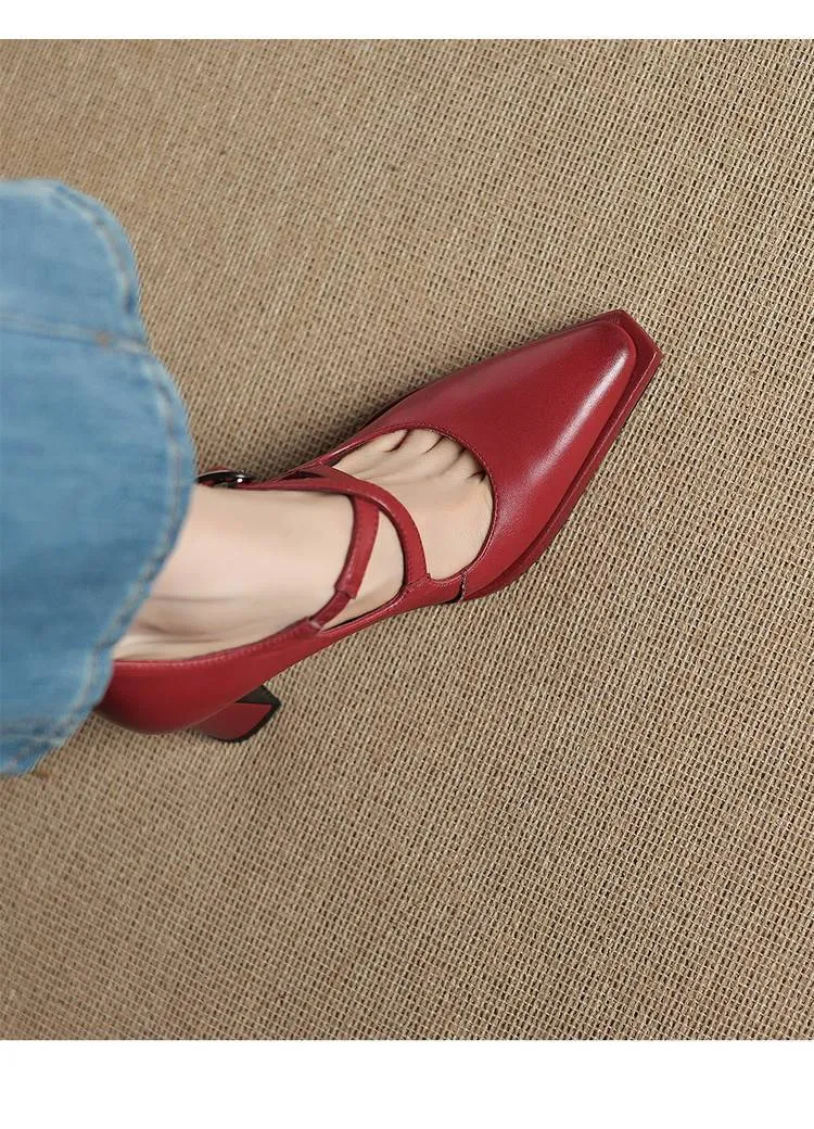 Early spring elegant pointed-toe crisscross strap high heels for women with thick soles and buckles