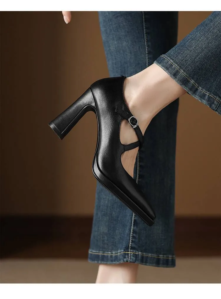 Early spring elegant pointed-toe crisscross strap high heels for women with thick soles and buckles