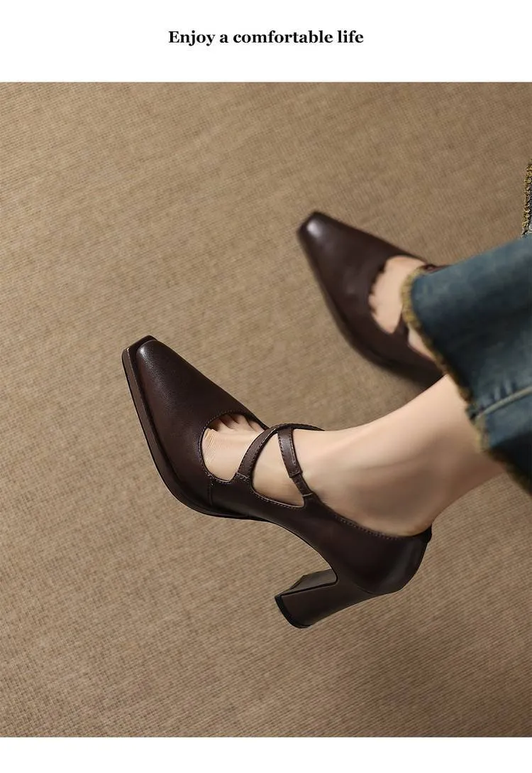 Early spring elegant pointed-toe crisscross strap high heels for women with thick soles and buckles