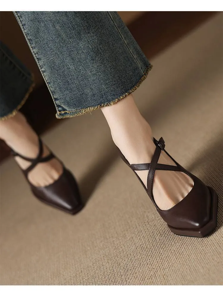 Early spring elegant pointed-toe crisscross strap high heels for women with thick soles and buckles