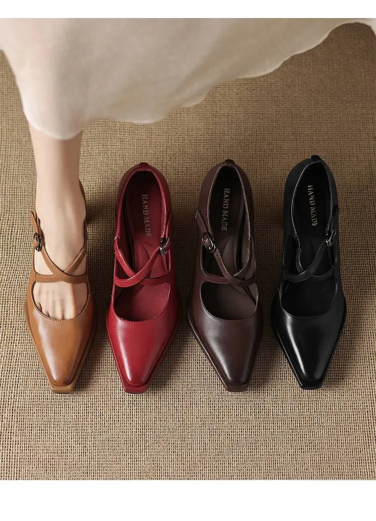 Early spring elegant pointed-toe crisscross strap high heels for women with thick soles and buckles