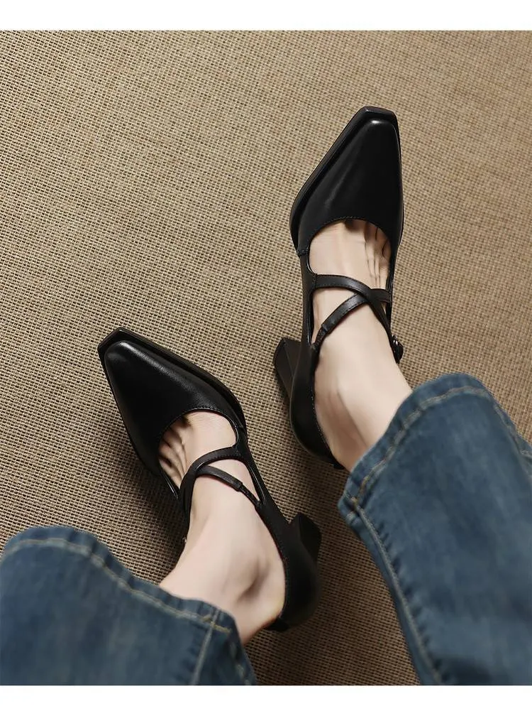 Early spring elegant pointed-toe crisscross strap high heels for women with thick soles and buckles