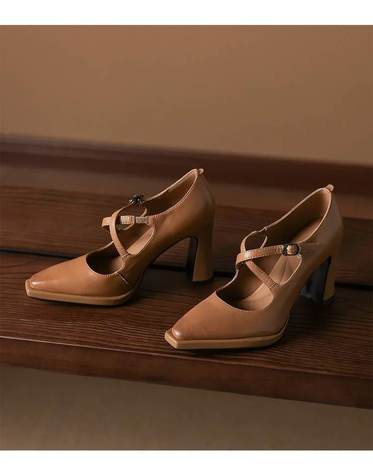 Early spring elegant pointed-toe crisscross strap high heels for women with thick soles and buckles