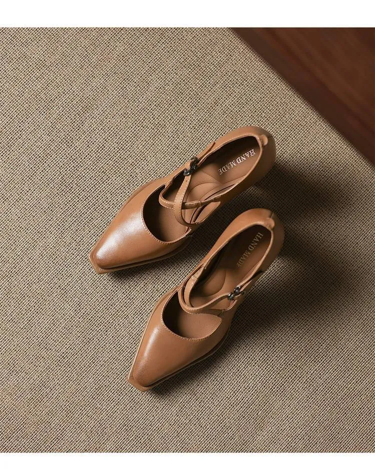 Early spring elegant pointed-toe crisscross strap high heels for women with thick soles and buckles