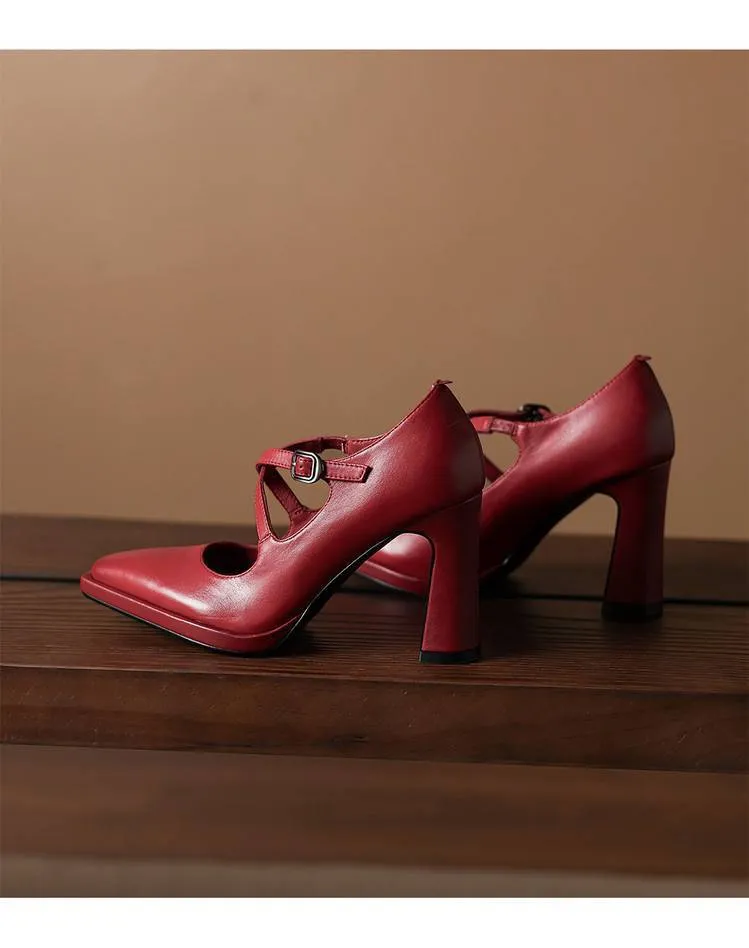 Early spring elegant pointed-toe crisscross strap high heels for women with thick soles and buckles