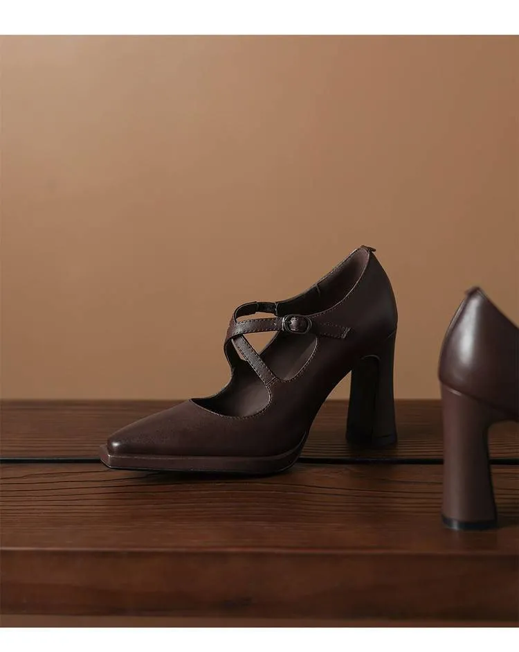 Early spring elegant pointed-toe crisscross strap high heels for women with thick soles and buckles