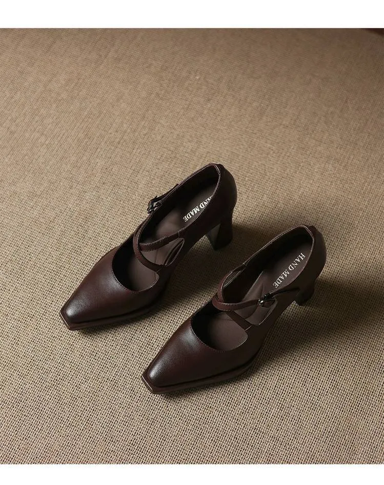 Early spring elegant pointed-toe crisscross strap high heels for women with thick soles and buckles