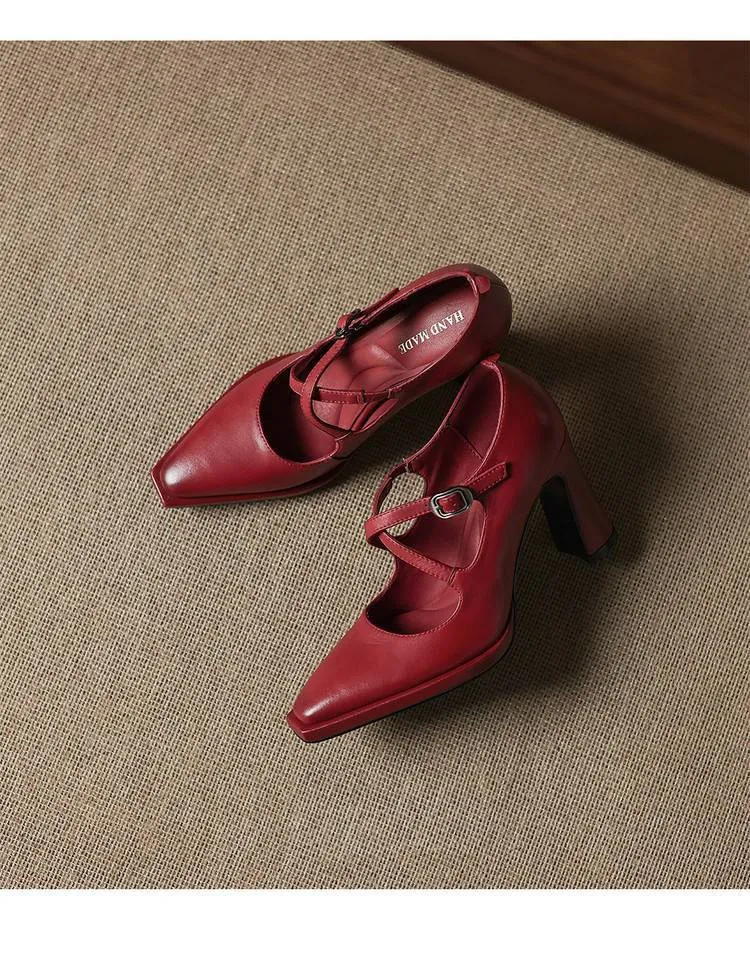 Early spring elegant pointed-toe crisscross strap high heels for women with thick soles and buckles