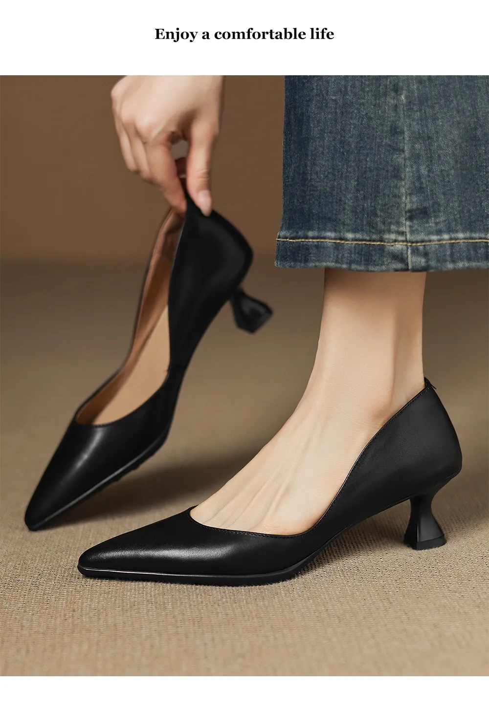 Early spring slip-on high heels, soft pointed toes, elegant and stylish women's shoes