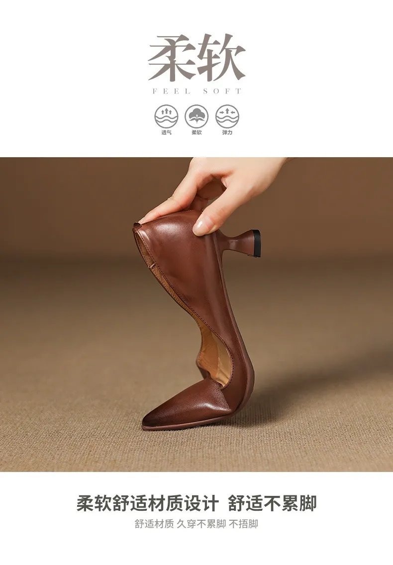 Early spring slip-on high heels, soft pointed toes, elegant and stylish women's shoes