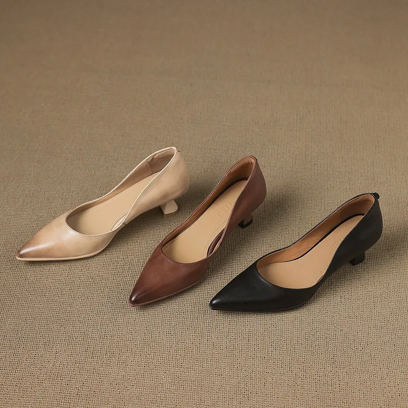 Early spring slip-on high heels, soft pointed toes, elegant and stylish women's shoes