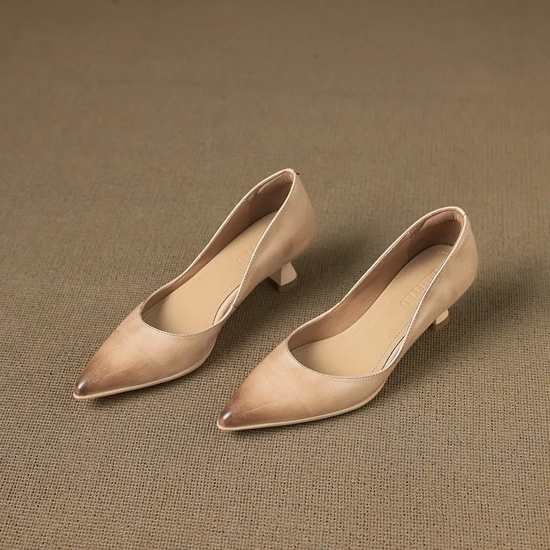 Early spring slip-on high heels, soft pointed toes, elegant and stylish women's shoes