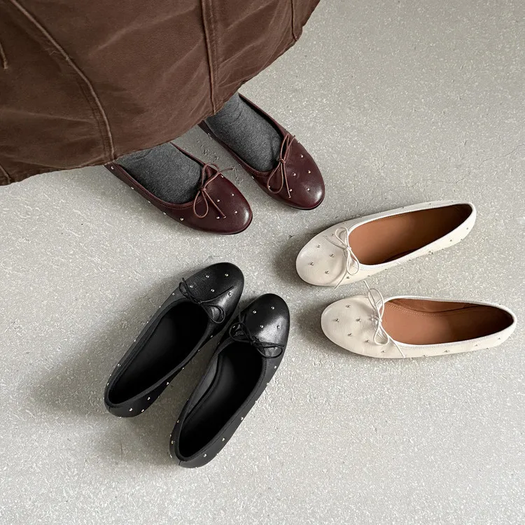 Early Spring Round Toe Low Heel Flat Sheepskin Comfortable Fashion Women's Shoes 1-29t