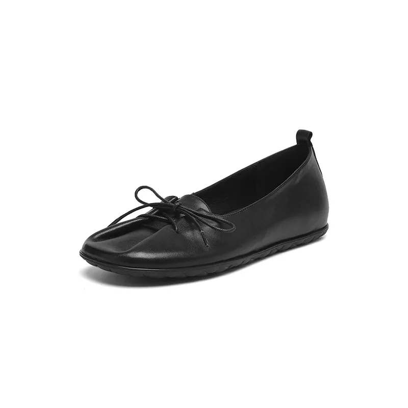 Early spring flat round-toe sheepskin women's shoes, burgundy and black, 1-29u