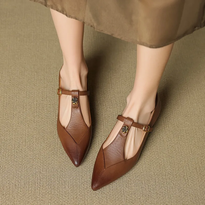 5cm high heel, elegant and simple women's shoes, spring style, pointed toe, buckle fashion shoes, 3 colors, T-strap single shoes