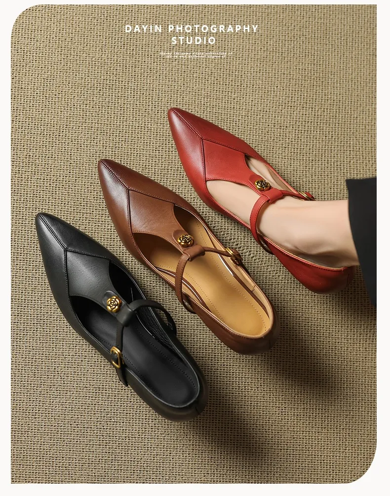 5cm high heel, elegant and simple women's shoes, spring style, pointed toe, buckle fashion shoes, 3 colors, T-strap single shoes