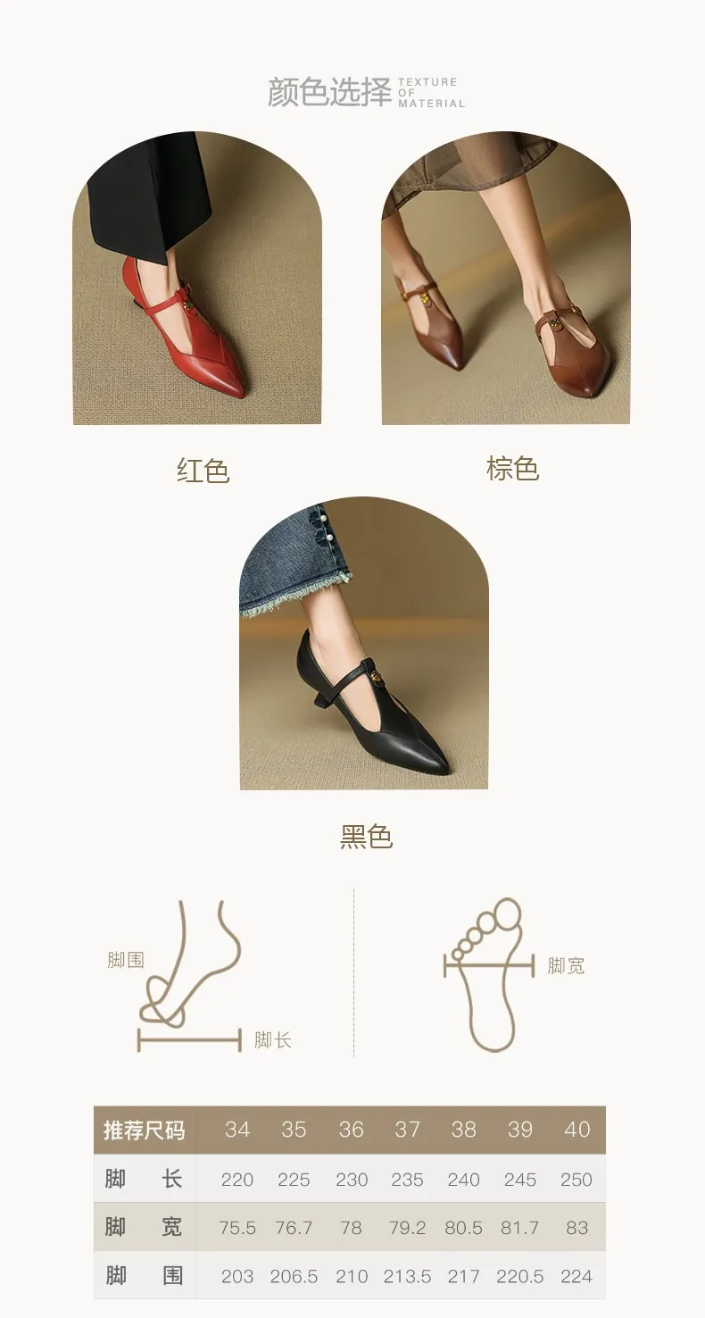 5cm high heel, elegant and simple women's shoes, spring style, pointed toe, buckle fashion shoes, 3 colors, T-strap single shoes