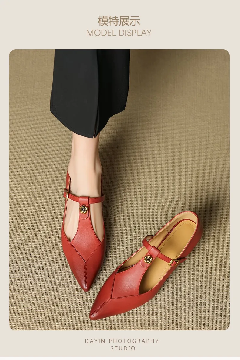 5cm high heel, elegant and simple women's shoes, spring style, pointed toe, buckle fashion shoes, 3 colors, T-strap single shoes
