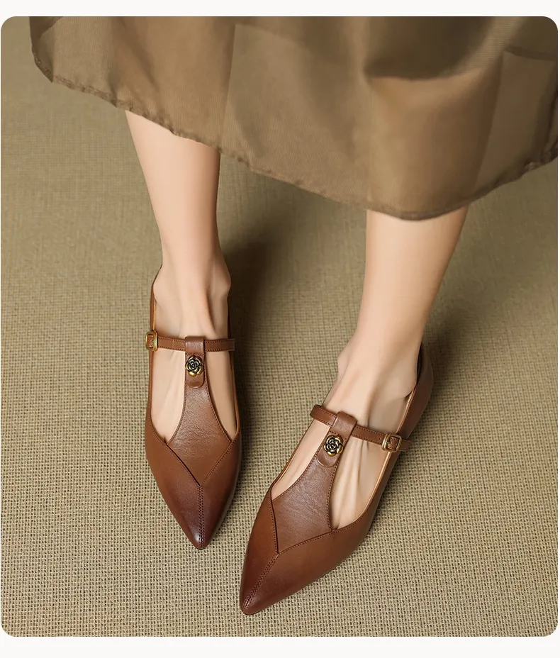 5cm high heel, elegant and simple women's shoes, spring style, pointed toe, buckle fashion shoes, 3 colors, T-strap single shoes