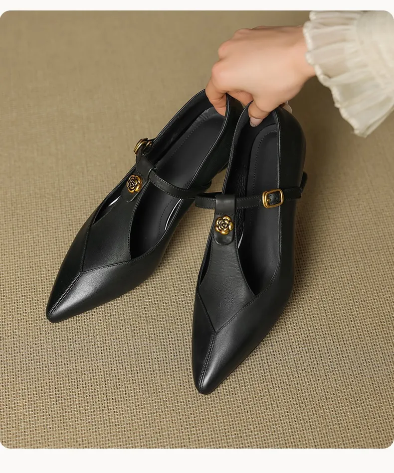 5cm high heel, elegant and simple women's shoes, spring style, pointed toe, buckle fashion shoes, 3 colors, T-strap single shoes
