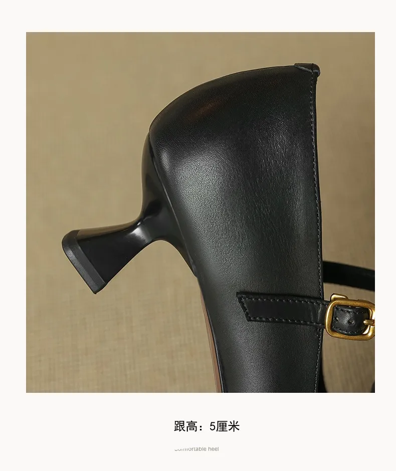 5cm high heel, elegant and simple women's shoes, spring style, pointed toe, buckle fashion shoes, 3 colors, T-strap single shoes