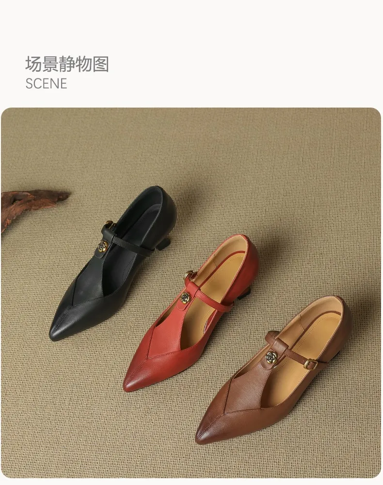 5cm high heel, elegant and simple women's shoes, spring style, pointed toe, buckle fashion shoes, 3 colors, T-strap single shoes