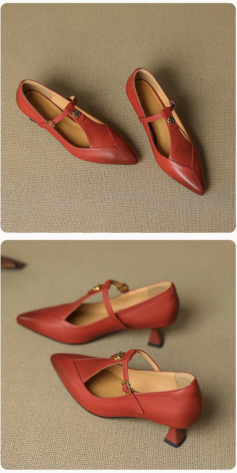 5cm high heel, elegant and simple women's shoes, spring style, pointed toe, buckle fashion shoes, 3 colors, T-strap single shoes