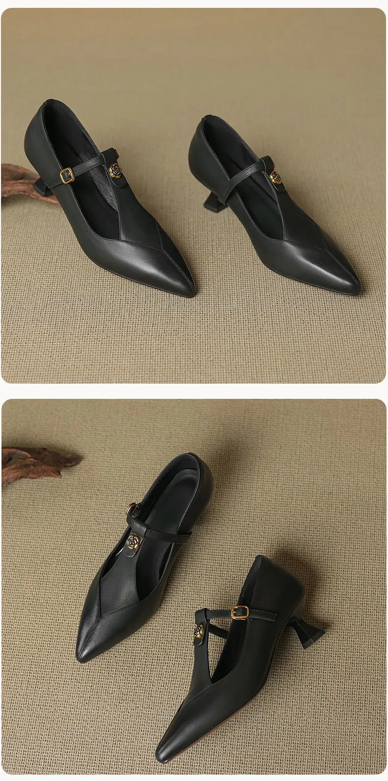 5cm high heel, elegant and simple women's shoes, spring style, pointed toe, buckle fashion shoes, 3 colors, T-strap single shoes