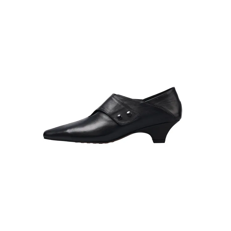 Early Spring Single Shoes, Square Toe, Chunky Heel, Slip-on, Cowhide Fashion Women's Shoes, 1-29s