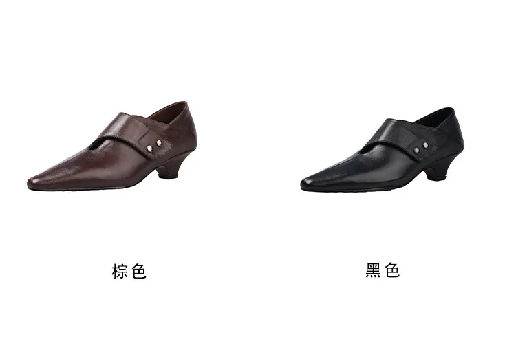Early Spring Single Shoes, Square Toe, Chunky Heel, Slip-on, Cowhide Fashion Women's Shoes, 1-29s