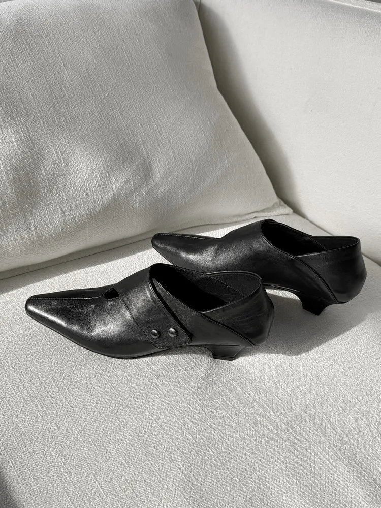 Early Spring Single Shoes, Square Toe, Chunky Heel, Slip-on, Cowhide Fashion Women's Shoes, 1-29s