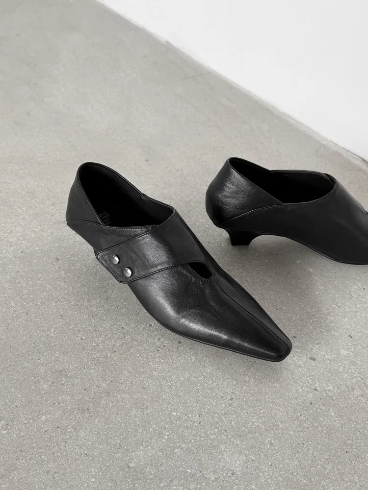 Early Spring Single Shoes, Square Toe, Chunky Heel, Slip-on, Cowhide Fashion Women's Shoes, 1-29s