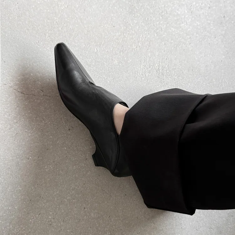 Early Spring Single Shoes, Square Toe, Chunky Heel, Slip-on, Cowhide Fashion Women's Shoes, 1-29s