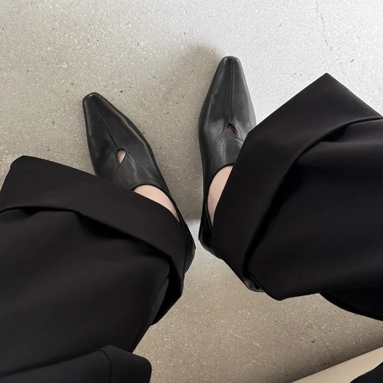 Early Spring Single Shoes, Square Toe, Chunky Heel, Slip-on, Cowhide Fashion Women's Shoes, 1-29s
