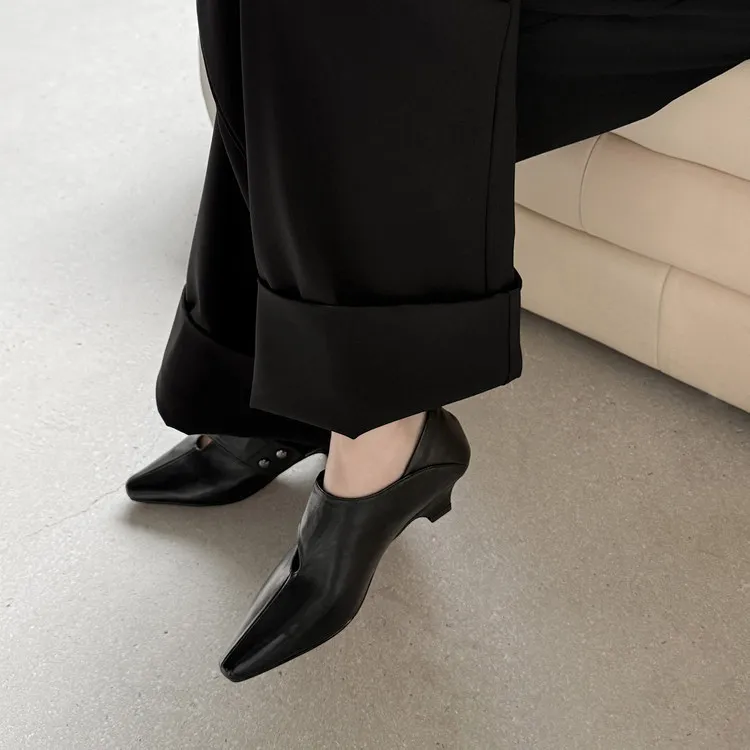Early Spring Single Shoes, Square Toe, Chunky Heel, Slip-on, Cowhide Fashion Women's Shoes, 1-29s