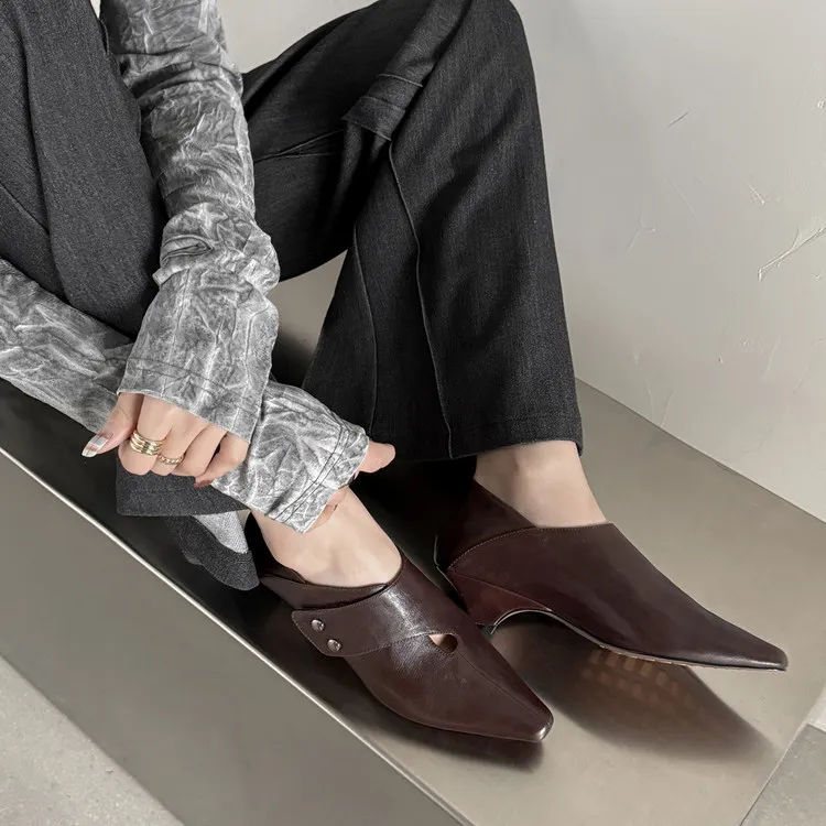 Early Spring Single Shoes, Square Toe, Chunky Heel, Slip-on, Cowhide Fashion Women's Shoes, 1-29s