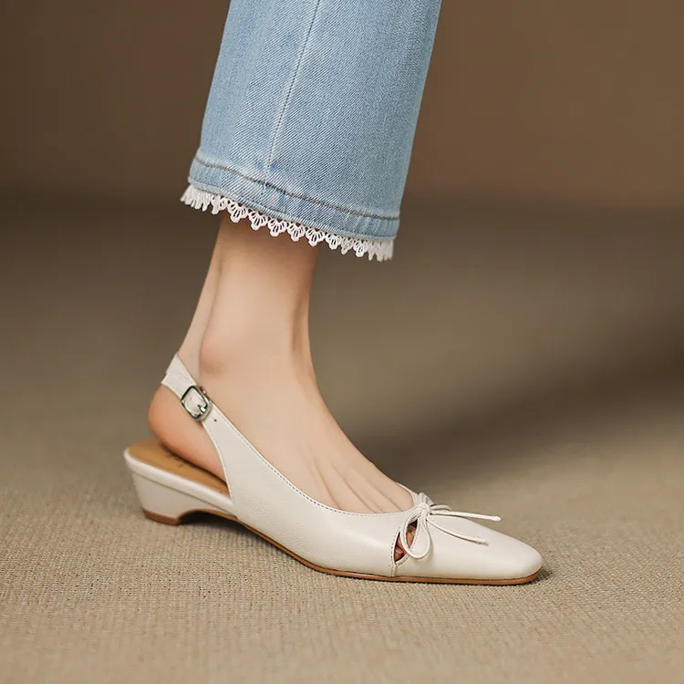 Fashionable summer sandals, early spring single shoes, square toe, bow-knot wedge heel, sheepskin fashion women's shoes 1-29q