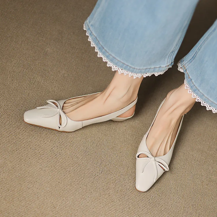Fashionable summer sandals, early spring single shoes, square toe, bow-knot wedge heel, sheepskin fashion women's shoes 1-29q