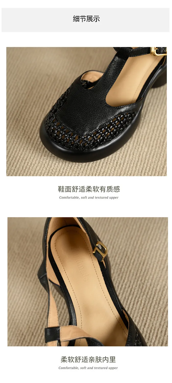Summer sandals, thick-soled, chunky-heeled, high-heeled, buckled, openwork sheepskin women's shoes, 3-2f