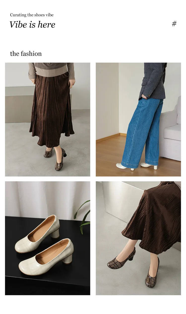 Early Spring Round Toe Chunky Heel High-Heel Cowhide Comfortable Women's Shoes 2-27c