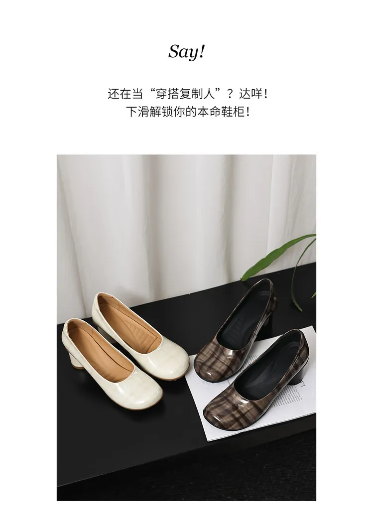 Early Spring Round Toe Chunky Heel High-Heel Cowhide Comfortable Women's Shoes 2-27c