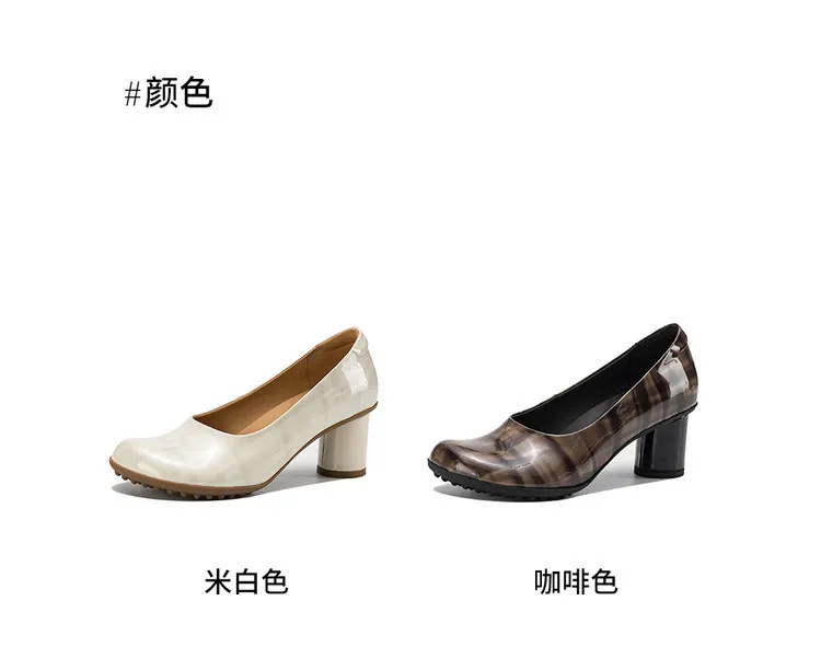 Early Spring Round Toe Chunky Heel High-Heel Cowhide Comfortable Women's Shoes 2-27c