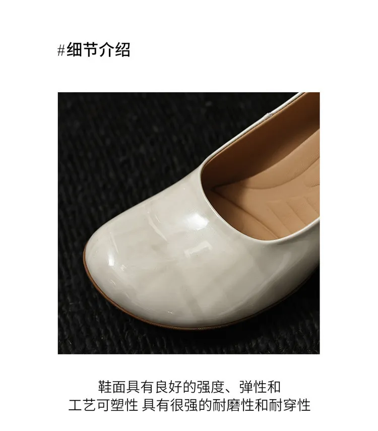 Early Spring Round Toe Chunky Heel High-Heel Cowhide Comfortable Women's Shoes 2-27c