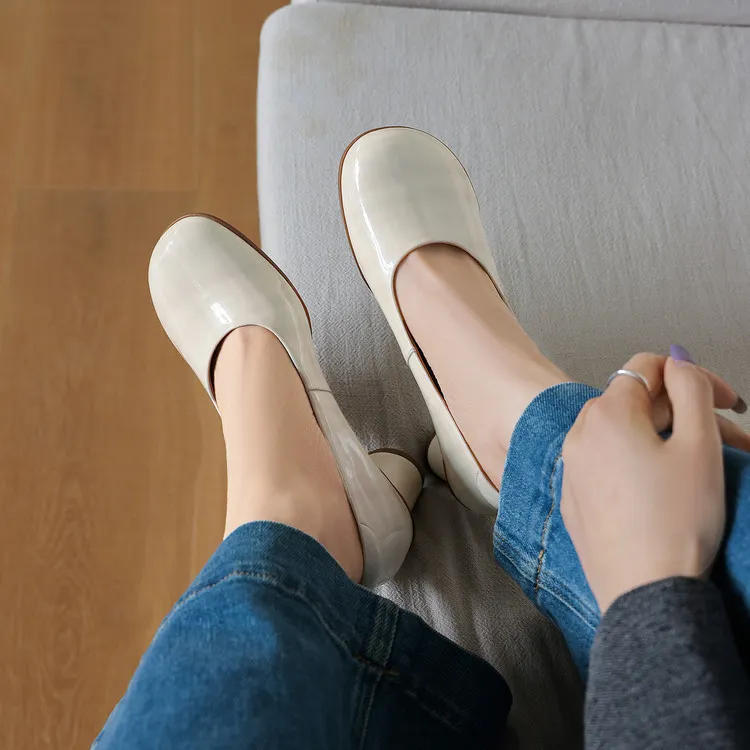 Early Spring Round Toe Chunky Heel High-Heel Cowhide Comfortable Women's Shoes 2-27c