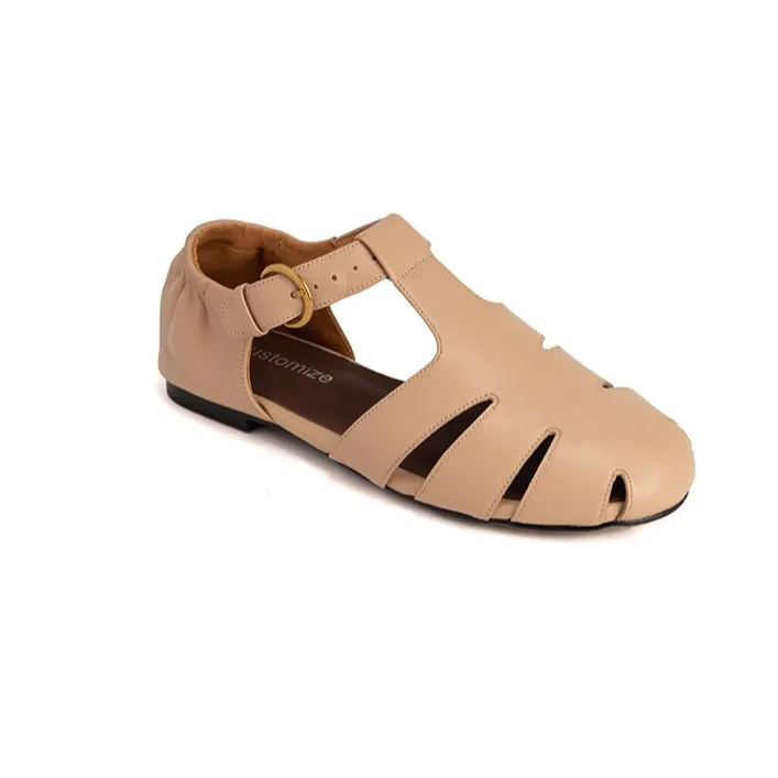 Summer sandals, round toe, buckle, sheepskin, comfortable women's shoes, 2-10h