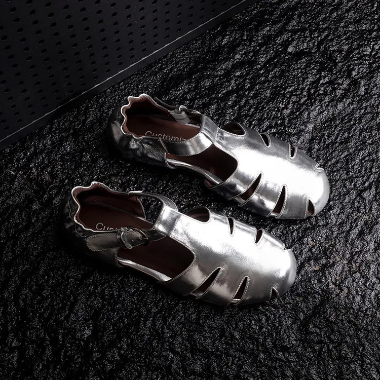 Summer sandals, round toe, buckle, sheepskin, comfortable women's shoes, 2-10h