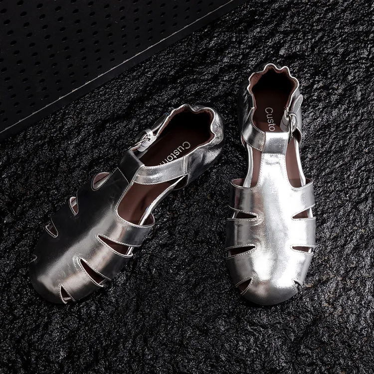 Summer sandals, round toe, buckle, sheepskin, comfortable women's shoes, 2-10h