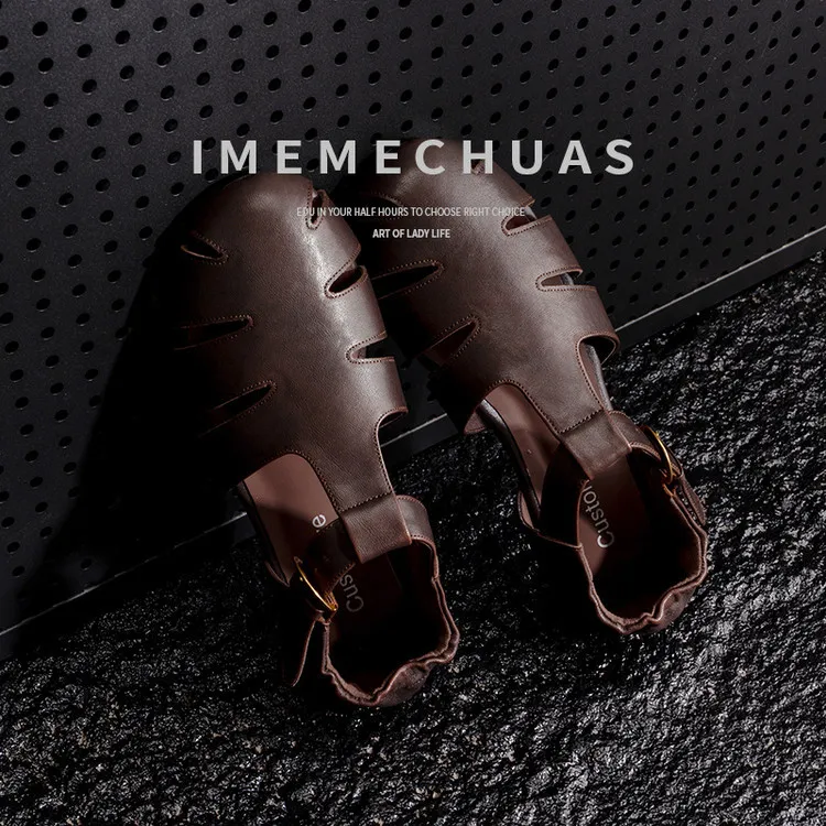 Summer sandals, round toe, buckle, sheepskin, comfortable women's shoes, 2-10h